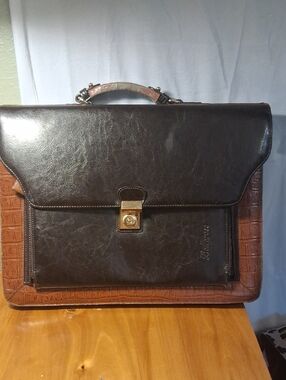 Bellerose Classic Two-Tone Brown Leather Briefcase - Women's Work Bag